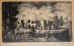 Gulyás Ferenc: “Pécs, romok” - rézkarc (1936)