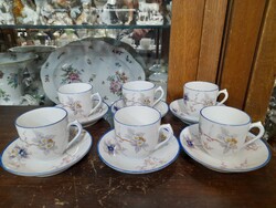 Alt Wien Pirkenhammer,F&M, 1873-1918,Kézi Festett Virág Mintás Porcelán Mokkás Csésze Készlet.