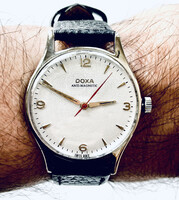 1954-es piros mp mutatós Doxa új bőrszíj karcmentes tok 34.9 mm k.n. omega, tissot,longines