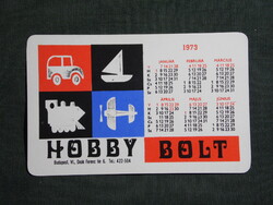 Kártyanaptár,Triál Hobby modell bolt,Budapest,autó,repülő,hajó,mozdony,1973