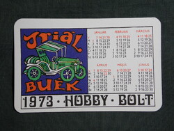 Kártyanaptár,Triál Hobby modell bolt,Budapest,autó,repülő,hajó,mozdony,1973