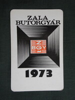 Kártyanaptár,Zala bútorgyár,Zalaegerszeg,1973