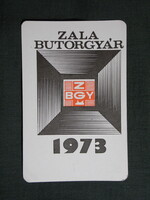 Kártyanaptár,Zala bútorgyár,Zalaegerszeg,1973