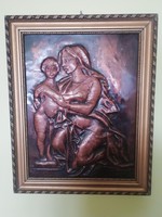 Régi vörösréz lemez dombormű