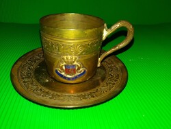 Antik réz TŰZZOMÁNCOS - PÁRIZS díszcsésze aljzattal HIBÁTLAN KÜLÖNLEGES DARAB a képek szerint