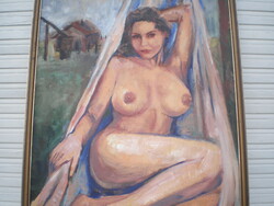 CSODÁLATOS AKT FESTMÉNY . SZEXI CSAJ .  .50 cm X 70 cm . JELZETT , SZIGNÁLT