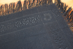 Antik régi népi selyem virágú gyapjú kendő vállkendő BERLINER népviselet viselet fekete 143 + rojt