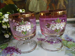 2 db. antik, üveg,   virágos, talpas pohár.