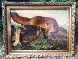 Antik festmény, róka, nyúl / Angol iskola. Vadászat.