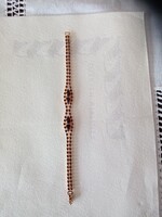 Régi cseh bordó  gránát színű kristály karkötő - foglalat aranyozott