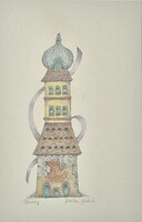 Molnár Gabriella - Torony 25 x 10 cm akvarell, papír