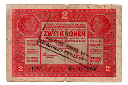2 Korona Bankjegy 1917 felülbélyegzéssel VG 1377-es sorozat