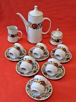 Hibátlan, kézzel festett Kalocsai porcelán 6 személyes komplett mokkás / kávés készlet