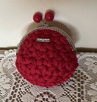 Red crochet wallet.