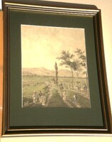 (N) Hofbauer János (1803-1846): Pest-Buda látképe a Rákos mezejéről 1827-ből, 200 éves metszet!