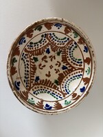 Erdélyi (korondi) kézzel festett népi kerámia tál – 21,5 cm – restaurált