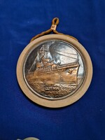Retro Gdynia fém dombornyomású falidísz – Hadihajó dekoráció souvenir