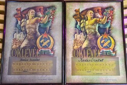 Oklevél Sztálin Vasmű építés 1951 Bronz fokozat és 1952 Ezüst fokozat
