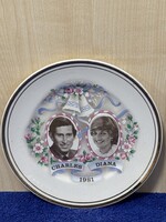 Diana hercegné és Károly herceg porcelán emléktányér, dísztányér, dísztárgy