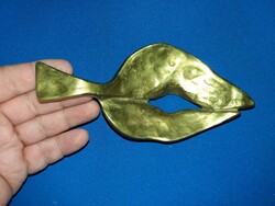 Régi ART DECO nehéz réz hal alakú IPARMŰVÉSZ PENNATARTÓ asztaldísz levél nehezék 15cm képek szerint