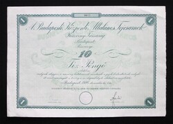 Budapesti Központi Általános Tejcsarnok részvény 10 pengő 1926