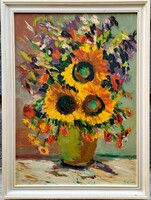 Schéner Mihály (1923-2009) : Napraforgós csendélet