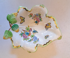 RITKA FORMÁJÚ! Herendi Viktória VBO mintás porcelán levél kínáló, dísztál HIBÁTLAN, VITRIN ÁLLAPOT