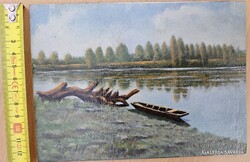 Gazdag József - Maros part csonakkal olajfestmény