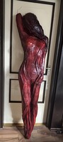Oláh Sándor (Debrecen) – Nagyméretű, 175 cm-es bőr nőalak faliszobor, szignózott