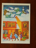 Karácsonyi Képeslap: szánkón húzott ajándékok;  Lazetzky Stella rajza, 16138/833