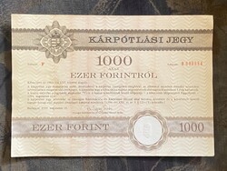 1000 FT KÁRPÓTLÁSI JEGY 1991-BŐL BUDAPESTI ÉRTÉKPAPÍR ZRT.