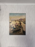 Velencei Lagúna gondolàs olaj vàszon festmény