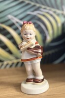 Royal Dux Bohemia porcelánfigura - cipőt pucoló kislány