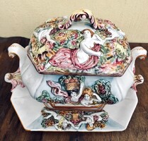 Itáliai majolika.Figurális leveses tál szett.