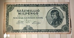 Bankjegy százmillió pengő 1946 sérült