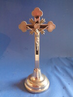 Régi Római katolikus asztali fém talpas kereszt