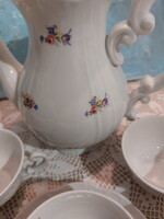 Zsolnay kedvelt, kisvirágos porcelán kávés készlet, hiányos
