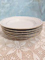 Zsolnay fehér, aranytollazott, barokkos szélű porcelán süteményes tányér