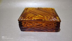 Vintage Bohemia méz amber borostyán színű üveg doboz ékszeres cukorkás