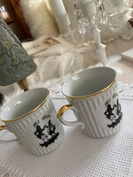 Árnyképes bordázott porcelán bögre, barokk stílusú, csehszlovák 2db együtt