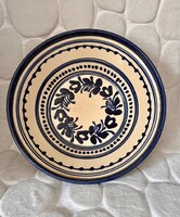 Kék tulipánvirág motívumos kerámia falitányér, öblös kínáló tál  / korondi? tiszaföldvár?