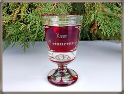 Bíborpácolt fújt-szakított biedermeier bieder talpas üvegpohár pohár