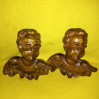 2 db ,barokk stílusú, fa angyal fej. Fafaragás, falidísz, vallási kegytárgy,
