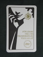 Kártyanaptár,Budapest,Főév óra ékszeripari vállalat,grafikai,női modell,1976