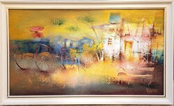 Várkonyi János (1947-) : Hintó  40x70 cm., 49eft.