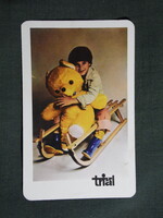 Kártyanaptár,Triál,sport,játék,hangszer üzlet,Budapest,gyerek modell,szánkó,mackó,1976