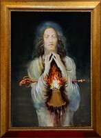 Kolozsvári Grandpierre Miklós "Égő csengő avagy az utolsó figyelmeztetés" c. olajfestmény