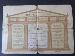 Díszes református konfirmációs oklevél oszlopos motívummal – 1910, Pécs