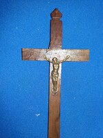 Antique cc.1900. Holy Land Jerusalem Pilgrim Wooden Cross, Crucifix Corpus with Metal Jesus Corpus