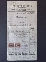 1948-as munka-jegy – Ifj. Závory Béla kályhás mester, Budapest IX.